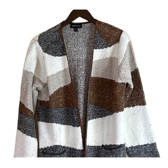 Fortune + Ivy Women's Multi-Striped Duster Cardigan Brown Ivory Size XL NWOT - Picture 3 of 8
